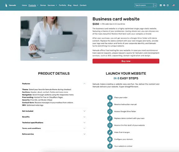 Vamudo business card website
